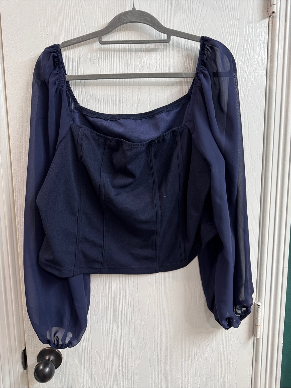 SHEIN Navy Long-Sleeve Square Neck Blouse